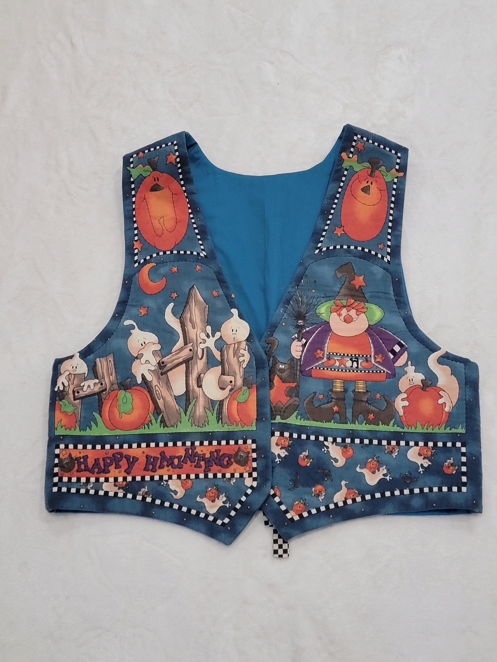 Vintage 90s "Happy Haunting" Halloween Novelty Vest - Witch, Ghosts & Pumpkins